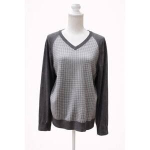 Banana Republic L Cotton V-Neck Sweater Raglan Sleeve Cozy Cabincore Minimalist